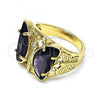 Oro Laminado Multi Stone Ring, Gold Filled Style Butterfly Design, with Amethyst and White Cubic Zirconia, Polished, Golden Finish, 01.380.0031.1.09