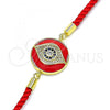 Oro Laminado Fancy Bracelet, Gold Filled Style Evil Eye Design, with Sapphire Blue and White Micro Pave, Red Enamel Finish, Golden Finish, 03.368.0059.2.06