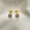 Oro Laminado Stud Earring, Gold Filled Style with Amethyst Cubic Zirconia, Polished, Golden Finish, 02.213.0358.5