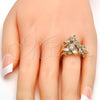 Oro Laminado Multi Stone Ring, Gold Filled Style Flower Design, with White Cubic Zirconia, Polished, Golden Finish, 01.210.0016.07 (Size 7)