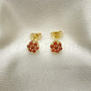 Oro Laminado Stud Earring, Gold Filled Style with Garnet Cubic Zirconia, Polished, Golden Finish, 02.213.0358.1