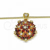 Oro Laminado Pendant Necklace, Gold Filled Style Flower Design, with Garnet and White Cubic Zirconia, Polished, Golden Finish, 04.346.0009.20