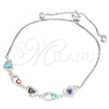 Sterling Silver Fancy Bracelet, Heart and Teardrop Design, with Multicolor Cubic Zirconia, Polished, Rhodium Finish, 03.175.0003.11