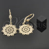 Oro Laminado Dangle Earring, Gold Filled Style Flower Design, Diamond Cutting Finish, Tricolor, 5.121.018