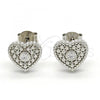 Sterling Silver Stud Earring, Heart Design, with White Cubic Zirconia, Polished, Rhodium Finish, 02.186.0133.1