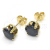 Oro Laminado Stud Earring, Gold Filled Style with Black Cubic Zirconia, Polished, Golden Finish, 5.128.034