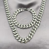 Stainless Steel Necklace and Bracelet, Miami Cuban Design, Polished, Steel Finish, 06.116.0034