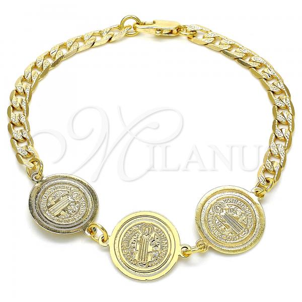 Oro Laminado Fancy Bracelet, Gold Filled Style San Benito Design, Polished, Golden Finish, 03.63.2052.08