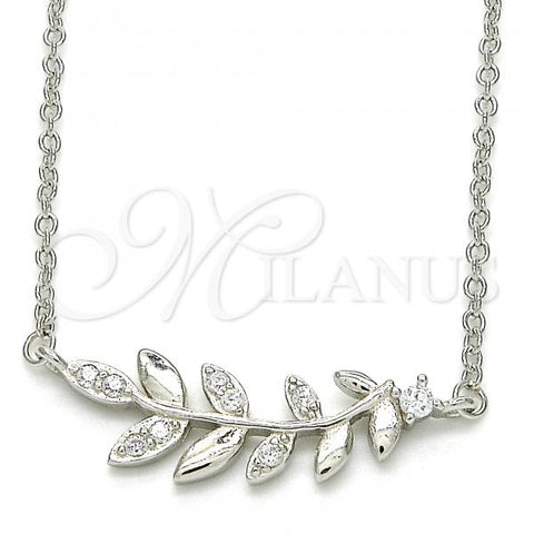 Sterling Silver Pendant Necklace, Leaf Design, with White Cubic Zirconia, Polished, Rhodium Finish, 04.336.0092.16