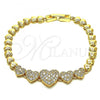 Oro Laminado Fancy Bracelet, Gold Filled Style Heart Design, with White Micro Pave, Polished, Golden Finish, 03.283.0197.07