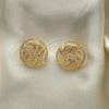 Oro Laminado Stud Earring, Gold Filled Style with White Micro Pave, Polished, Golden Finish, 02.156.0664