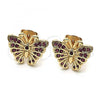 Oro Laminado Stud Earring, Gold Filled Style Butterfly Design, with Ruby Micro Pave, Polished, Golden Finish, 02.26.0289.2