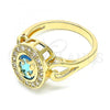 Oro Laminado Multi Stone Ring, Gold Filled Style with Blue Topaz and White Cubic Zirconia, Polished, Golden Finish, 01.210.0120.2.08