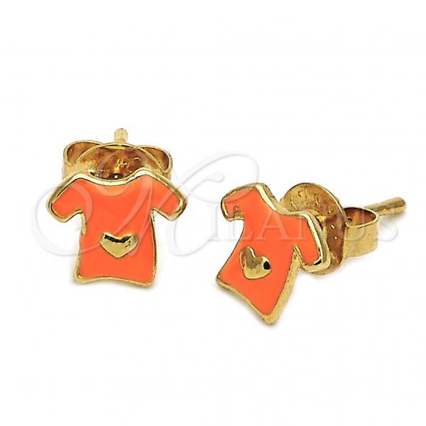 Oro Laminado Stud Earring, Gold Filled Style Orange Enamel Finish, Golden Finish, 5.126.008 *PROMO*