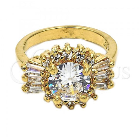 Oro Laminado Multi Stone Ring, Gold Filled Style Baguette and Cluster Design, with White Cubic Zirconia, Polished, Golden Finish, 5.170.021.07 (Size 7)
