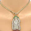 Oro Laminado Religious Pendant, Gold Filled Style Guadalupe Design, with Multicolor Cubic Zirconia, Polished, Golden Finish, 05.94.0001.1