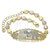 Oro Laminado Fancy Bracelet, Gold Filled Style Elephant and Flower Design, Polished, Tricolor, 03.380.0109.08