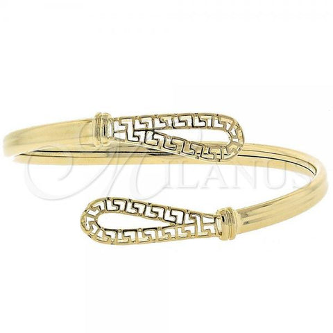 Oro Laminado Individual Bangle, Gold Filled Style Greek Key and Teardrop Design, Polished, Golden Finish, 5.230.011 (05 MM Thickness, One size fits all)
