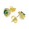 Oro Laminado Stud Earring, Gold Filled Style with Green Cubic Zirconia and White Micro Pave, Polished, Golden Finish, 02.310.0028