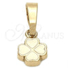 Oro Laminado Fancy Pendant, Gold Filled Style Flower Design, White Enamel Finish, Golden Finish, 05.163.0068