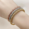 Oro Laminado Trio Bangle, Gold Filled Style Matte Finish, Tricolor, 07.282.0025
