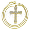 Oro Laminado Pendant Necklace, Gold Filled Style Cross Design, with White Micro Pave, Polished, Golden Finish, 04.156.0221.20