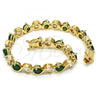 Oro Laminado Tennis Bracelet, Gold Filled Style with Green and White Cubic Zirconia, Polished, Golden Finish, 03.210.0068.3.08