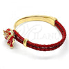 Oro Laminado Individual Bangle, Gold Filled Style Elephant Design, with White Crystal, Red Enamel Finish, Golden Finish, 07.179.0001.2 (06 MM Thickness, One size fits all)