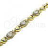Oro Laminado Fancy Bracelet, Gold Filled Style Hugs and Kisses and Heart Design, with White Cubic Zirconia and White Micro Pave, Polished, Golden Finish, 03.283.0288.07