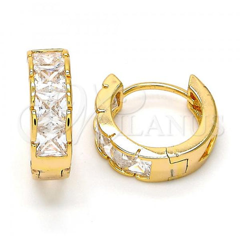 Oro Laminado Huggie Hoop, Gold Filled Style with White Cubic Zirconia, Polished, Golden Finish, 02.237.0016.15