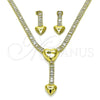 Oro Laminado Necklace and Earring, Gold Filled Style Heart and Baguette Design, with White Cubic Zirconia, Polished, Golden Finish, 06.421.0005