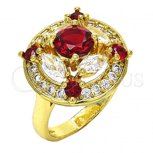 Oro Laminado Multi Stone Ring, Gold Filled Style with Garnet and White Cubic Zirconia, Polished, Golden Finish, 01.266.0017.07 (Size 7)