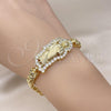 Oro Laminado Fancy Bracelet, Gold Filled Style San Judas and Hugs and Kisses Design, with White Cubic Zirconia, Polished, Golden Finish, 03.411.0004.08