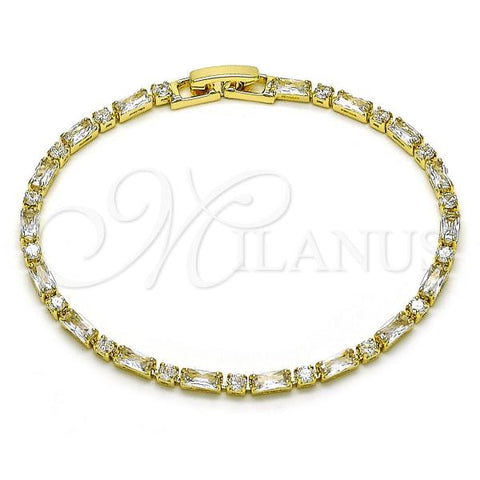Oro Laminado Tennis Bracelet, Gold Filled Style Baguette Design, with White Cubic Zirconia, Polished, Golden Finish, 03.283.0395.07