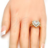Oro Laminado Multi Stone Ring, Gold Filled Style Heart Design, with White Cubic Zirconia, Polished, Golden Finish, 01.205.0009.07 (Size 7)