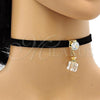 Oro Laminado Fancy Necklace, Gold Filled Style Choker Design, with White Cubic Zirconia and White Azavache, Polished, Golden Finish, 04.215.0022.13
