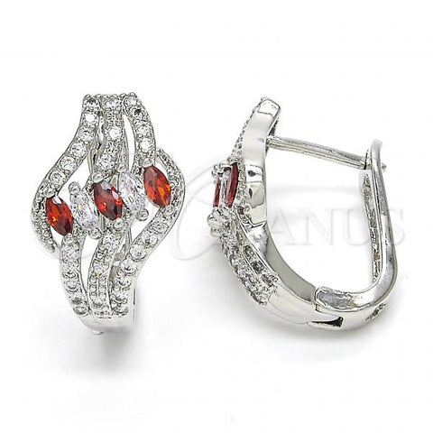 Rhodium Plated Huggie Hoop, with Garnet and White Cubic Zirconia, Polished, Rhodium Finish, 02.217.0092.5.15