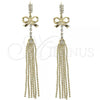 Oro Laminado Long Earring, Gold Filled Style Bow Design, with White Cubic Zirconia, Polished, Golden Finish, 5.066.004