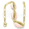 Oro Laminado Fancy Bracelet, Gold Filled Style Shell Design, Pink Enamel Finish, Golden Finish, 03.63.2092.1.08