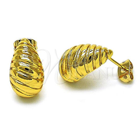 Oro Laminado Stud Earring, Gold Filled Style Teardrop Design, Diamond Cutting Finish, Golden Finish, 02.342.0325