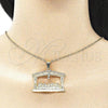 Oro Laminado Religious Pendant, Gold Filled Style Cross Design, with White Crystal, Polished, Golden Finish, 05.253.0014.1