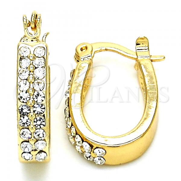 Oro Laminado Small Hoop, Gold Filled Style with White Crystal, Polished, Golden Finish, 02.100.0095.12