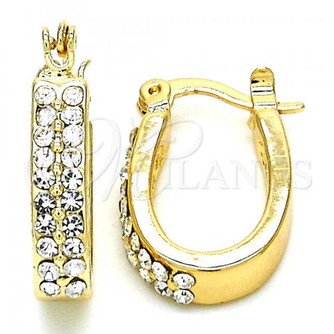 Oro Laminado Small Hoop, Gold Filled Style with White Crystal, Polished, Golden Finish, 02.100.0095.12