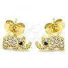 Oro Laminado Stud Earring, Gold Filled Style Elephant Design, with White Micro Pave, Polished, Golden Finish, 02.210.0402