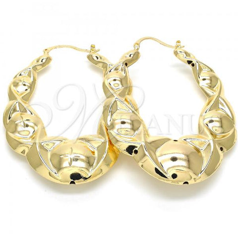 Oro Laminado Large Hoop, Gold Filled Style Hugs and Kisses and Hollow Design, Diamond Cutting Finish, Golden Finish, 5.149.001.50