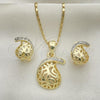 Oro Laminado Earring and Pendant Adult Set, Gold Filled Style with White Crystal, Polished, Golden Finish, 10.160.0092