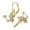 Oro Laminado Dangle Earring, Gold Filled Style Bird Design, with White Micro Pave, Polished, Golden Finish, 02.210.0386