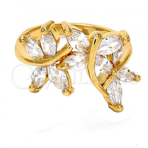 Oro Laminado Multi Stone Ring, Gold Filled Style Butterfly Design, with White Cubic Zirconia, Polished, Golden Finish, 01.210.0005.07 (Size 7)