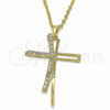 Oro Laminado Religious Pendant, Gold Filled Style Cross Design, with White Cubic Zirconia, Polished, Golden Finish, 05.09.0076