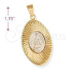 Oro Laminado Religious Pendant, Gold Filled Style Altagracia Design, Diamond Cutting Finish, Two Tone, 5.197.012